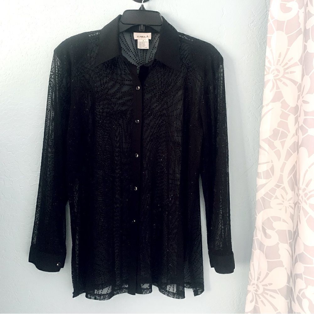 Chic Black Sheer Women's Blouse - Picture 3 of 11
